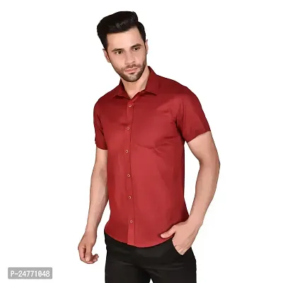 PRINTCULTR: Men's Cotton Blend Casual Designer Solid Color Shirt | Regular Slim Fit Half Sleeve, Straight, Waist Length Collared Neck Solid Formal Shirt |-01-thumb0