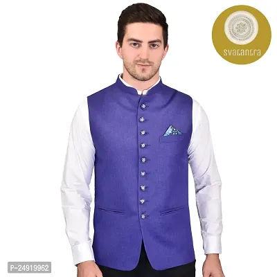 Reliable Blue Cotton Blend  Nehru Jackets For Men