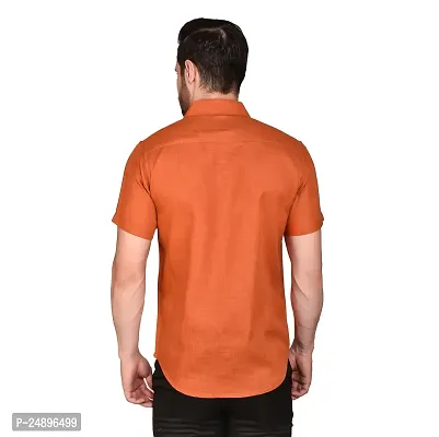 Reliable Orange Cotton Blend Short Sleeves Casual Shirt For Men-thumb2