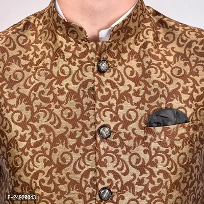 Reliable Brown Cotton Blend  Nehru Jackets For Men-thumb5