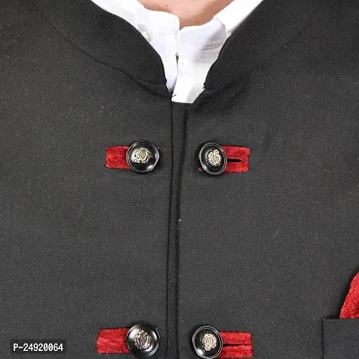 Reliable Black Cotton Blend  Nehru Jackets For Men-thumb5