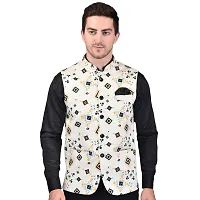 Reliable White Cotton Blend  Nehru Jackets For Men-thumb1