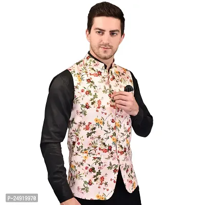 Reliable Red Cotton Blend  Nehru Jackets For Men-thumb4