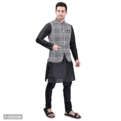 Stylish Men Silk Kurta, Pyjama with Jacket Set-thumb5