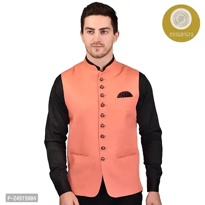 Reliable Orange Cotton Blend  Nehru Jackets For Men
