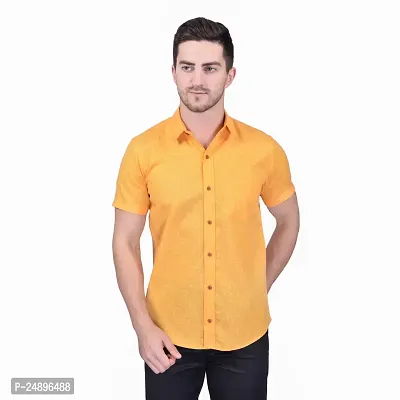 Reliable Yellow Cotton Blend Short Sleeves Casual Shirt For Men-thumb0