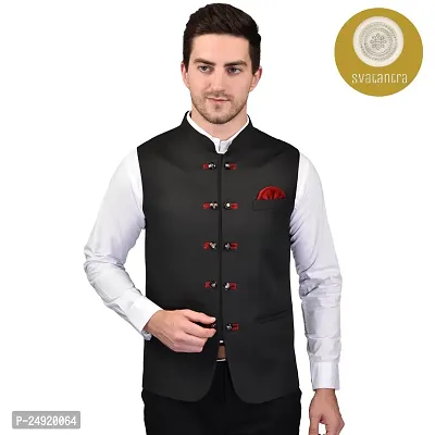 Reliable Black Cotton Blend  Nehru Jackets For Men-thumb0