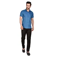 PRINTCULTR Men's Cotton Blend Casual Designer Solid Color Shirt | Regular Slim Fit Half Sleeve, Straight, Waist Length Collared Neck Solid Formal Shirt | Blue-thumb4