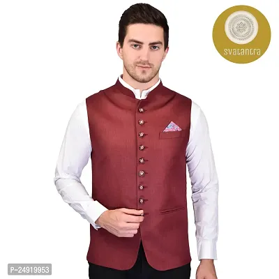 Reliable Brown Cotton Blend  Nehru Jackets For Men-thumb0