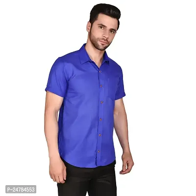 PRINTCULTR Men's Cotton Blend Casual Designer Solid Color Shirt | Regular Slim Fit Half Sleeve, Straight, Waist Length Collared Neck Solid Formal Shirt | Royal Blue-thumb0