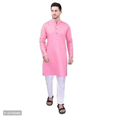 PRINTCULTR Men's Cotton Traditional Kurta Pyjama Set | Regular Long Sleeve Solid Kurta | Elastic Waistband Pyjama | (CKP10)-thumb0