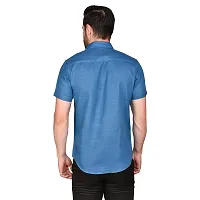 PRINTCULTR Men's Cotton Blend Casual Designer Solid Color Shirt | Regular Slim Fit Half Sleeve, Straight, Waist Length Collared Neck Solid Formal Shirt | Blue-thumb1