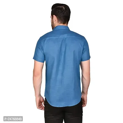 PRINTCULTR Men's Cotton Blend Casual Designer Solid Color Shirt | Regular Slim Fit Half Sleeve, Straight, Waist Length Collared Neck Solid Formal Shirt | Blue-thumb2