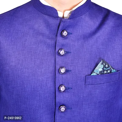 Reliable Blue Cotton Blend  Nehru Jackets For Men-thumb5