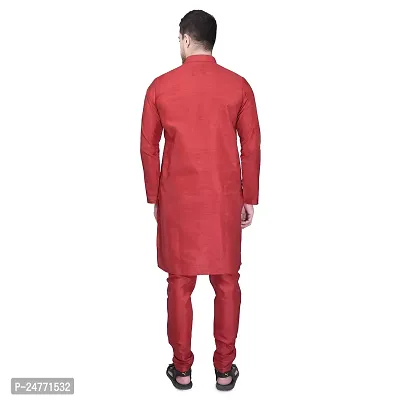 PRINTCULTR Men's Silk Traditional Kurta Pyjama Set | Regular Long Sleeve Solid Kurta | Elastic Waistband Pyjama | (PCDSK8)-thumb5
