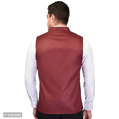 Reliable Brown Cotton Blend  Nehru Jackets For Men-thumb3