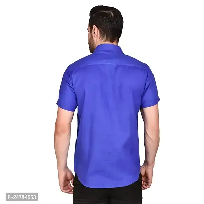 PRINTCULTR Men's Cotton Blend Casual Designer Solid Color Shirt | Regular Slim Fit Half Sleeve, Straight, Waist Length Collared Neck Solid Formal Shirt | Royal Blue-thumb2