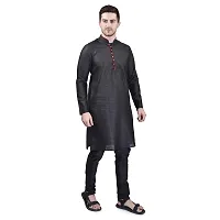 PRINTCULTR Men's Silk Traditional Kurta Pyjama Set | Regular Long Sleeve Solid Kurta | Elastic Waistband Pyjama | (PCDSK7)-thumb2