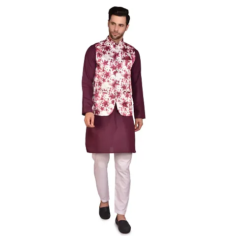 Stylish Men Silk Kurta, Pyjama with Jacket Set