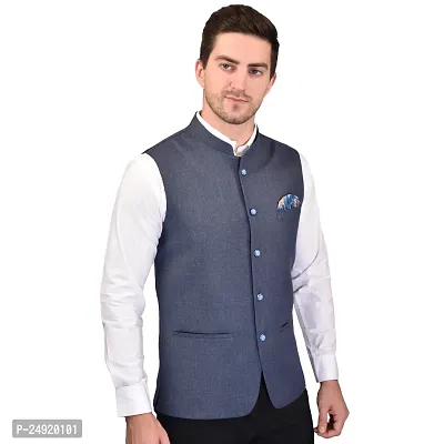 Reliable Grey Cotton Blend  Nehru Jackets For Men-thumb4