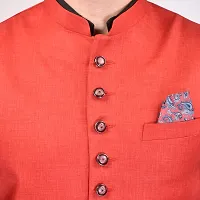 Reliable Red Cotton Blend  Nehru Jackets For Men-thumb4