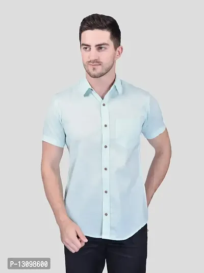 Mens Cotton Blend  Casual Designer Solid Color Shirt | Regular Slim Fit Half Sleeve, Straight, Waist Length Collared Neck Solid Formal Shirt |