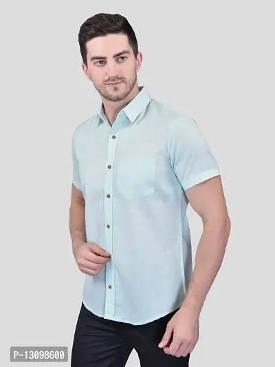 Mens Cotton Blend  Casual Designer Solid Color Shirt | Regular Slim Fit Half Sleeve, Straight, Waist Length Collared Neck Solid Formal Shirt |-thumb4