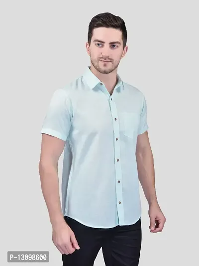 Mens Cotton Blend  Casual Designer Solid Color Shirt | Regular Slim Fit Half Sleeve, Straight, Waist Length Collared Neck Solid Formal Shirt |-thumb5