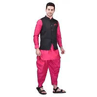 PRINTCULTR Mens Silk Blend Solid Pink Color Kurta And Harem Salwar Pants With Black Nehru Jacket-thumb2