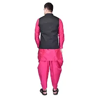 PRINTCULTR Mens Silk Blend Solid Pink Color Kurta And Harem Salwar Pants With Black Nehru Jacket-thumb3