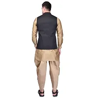 PRINTCULTR Mens Silk Blend Solid Beige Color Kurta And Harem Salwar Pants With Black Nehru Jacket-thumb3