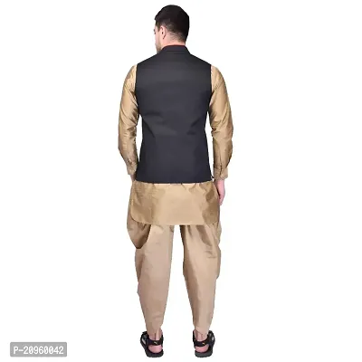 PRINTCULTR Mens Silk Blend Solid Beige Color Kurta And Harem Salwar Pants With Black Nehru Jacket-thumb4