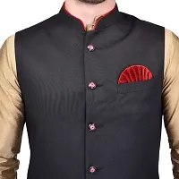 PRINTCULTR Mens Silk Blend Solid Beige Color Kurta And Harem Salwar Pants With Black Nehru Jacket-thumb4
