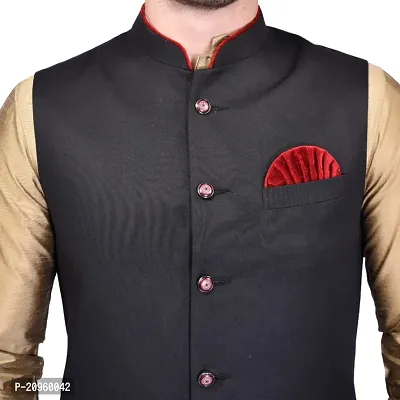 PRINTCULTR Mens Silk Blend Solid Beige Color Kurta And Harem Salwar Pants With Black Nehru Jacket-thumb5