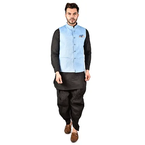 Reliable Silk Solid Kurta, Bottom And Ethnic Nehru Jacket Sets For Men