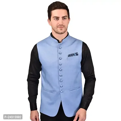 Reliable Blue Cotton Blend  Nehru Jackets For Men-thumb0