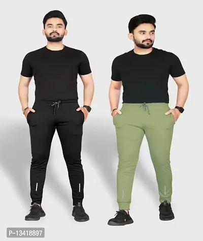 Combo Mens Relaxed Lycra Track Pants / Regular Fit Jogger / Sport Wear Lower /Perfect Gym Pants /Stretchable Running Trousers /Nightwear and Daily Use Slim Fit Track Pants with Zipper with Both Size-thumb0