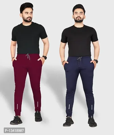 Combo Mens Relaxed Lycra Track Pants / Regular Fit Jogger / Sport Wear Lower /Perfect Gym Pants /Stretchable Running Trousers /Nightwear and Daily Use Slim Fit Track Pants with Zipper with Both Size-thumb0