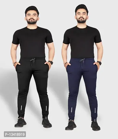 Combo Mens Relaxed Lycra Track Pants / Regular Fit Jogger / Sport Wear Lower /Perfect Gym Pants /Stretchable Running Trousers /Nightwear and Daily Use Slim Fit Track Pants with Zipper with Both Size-thumb0