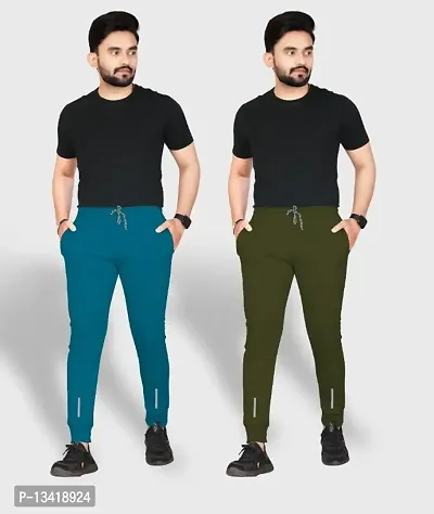 Combo Mens Relaxed Lycra Track Pants / Regular Fit Jogger / Sport Wear Lower /Perfect Gym Pants /Stretchable Running Trousers /Nightwear and Daily Use Slim Fit Track Pants with Zipper with Both Size-thumb0