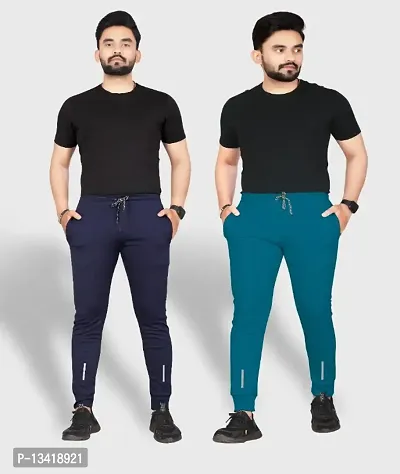 Combo Mens Relaxed Lycra Track Pants / Regular Fit Jogger / Sport Wear Lower /Perfect Gym Pants /Stretchable Running Trousers /Nightwear and Daily Use Slim Fit Track Pants with Zipper with Both Size-thumb0