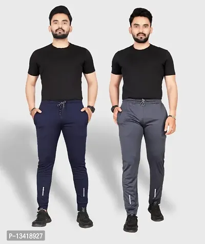 Combo Mens Relaxed Lycra Track Pants / Regular Fit Jogger / Sport Wear Lower /Perfect Gym Pants /Stretchable Running Trousers /Nightwear and Daily Use Slim Fit Track Pants with Zipper with Both Size-thumb0