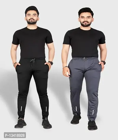 Combo Mens Relaxed Lycra Track Pants / Regular Fit Jogger / Sport Wear Lower /Perfect Gym Pants /Stretchable Running Trousers /Nightwear and Daily Use Slim Fit Track Pants with Zipper with Both Size-thumb0