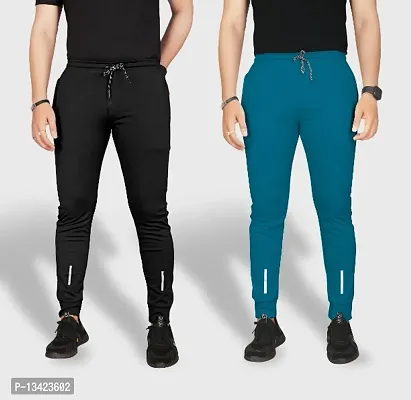 Combo Mens Relaxed Lycra Track Pants / Regular Fit Jogger / Sport Wear Lower /Perfect Gym Pants /Stretchable Running Trousers /Nightwear and Daily Use Slim Fit Track Pants with Zipper with Both Size-thumb0