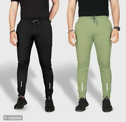 Combo Mens Relaxed Lycra Track Pants / Regular Fit Jogger / Sport Wear Lower /Perfect Gym Pants /Stretchable Running Trousers /Nightwear and Daily Use Slim Fit Track Pants with Zipper with Both Size-thumb0