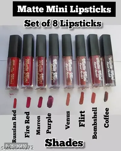 Matte Mini Lipstick Pack Of 8 Lipsticks Non Transferable And  And Nude Shades Of Lipsticks In 1 Pac-thumb0