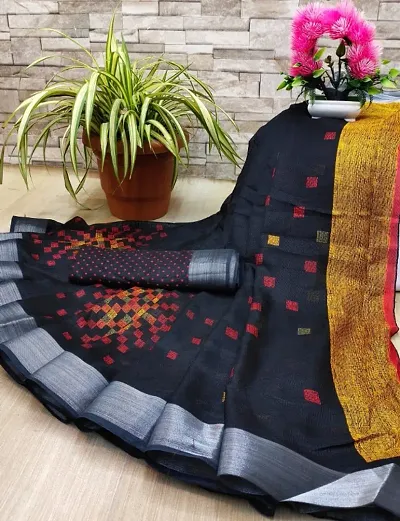 Linen Printed Sarees with Blouse piece