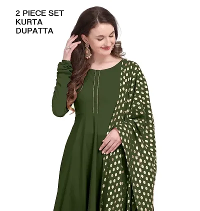 Fancy Anarkali Crepe Kurti with Dupatta Set