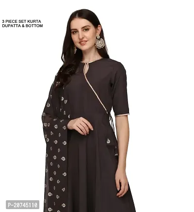 Flared long crepe kurti with Bottom  dupatta Set-thumb0