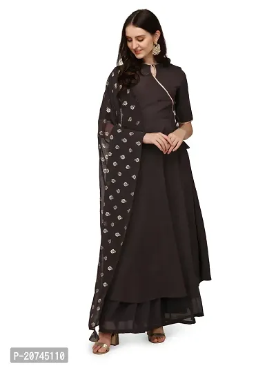 Flared long crepe kurti with Bottom  dupatta Set-thumb4